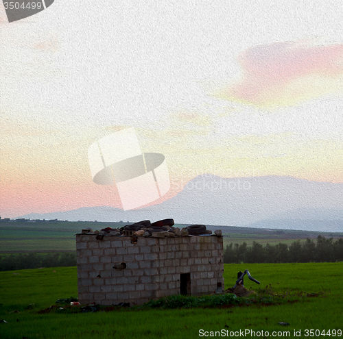 Image of mountain in morocco africa   current cables     and red sunrise