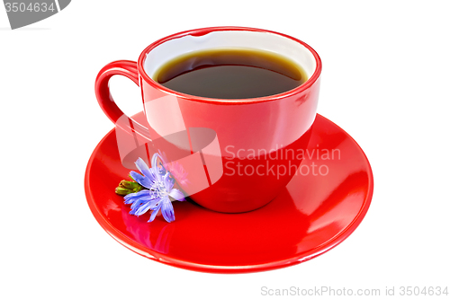 Image of Chicory drink in red cup with blue flower