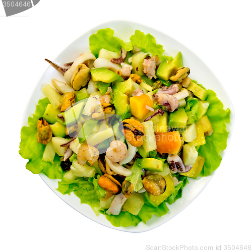 Image of Salad seafood and avocado in plate on top