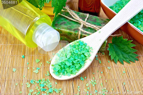 Image of Salt and shampoo with nettle on board