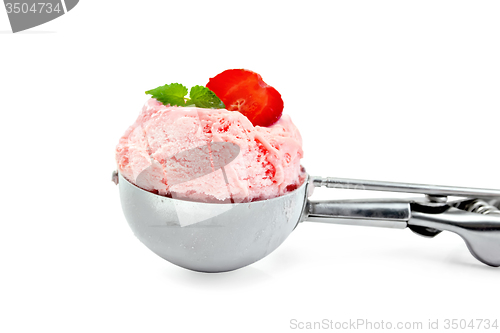 Image of Ice cream strawberry in spoon with mint