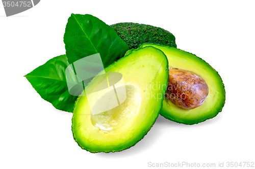 Image of Avocado with leaf and bone