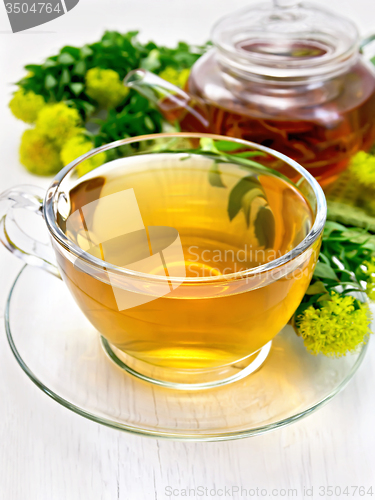 Image of Tea of Rhodiola rosea in cup with teapot on board