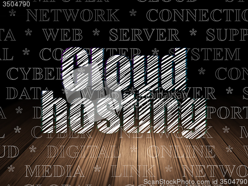 Image of Cloud networking concept: Cloud Hosting in grunge dark room