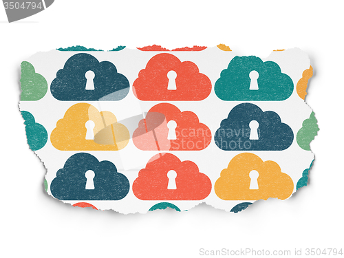 Image of Cloud computing concept: Cloud With Keyhole icons on Torn Paper background