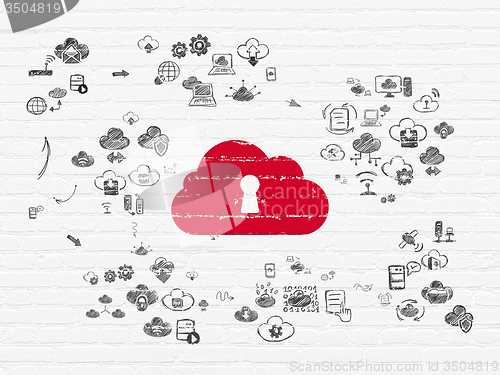 Image of Cloud computing concept: Cloud With Keyhole on wall background