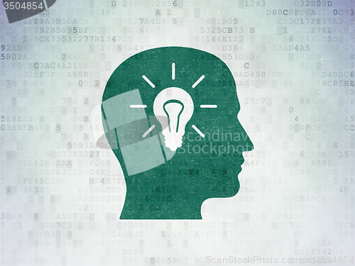 Image of Advertising concept: Head With Light Bulb on Digital Paper background