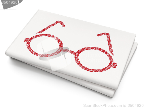 Image of Science concept: Glasses on Blank Newspaper background