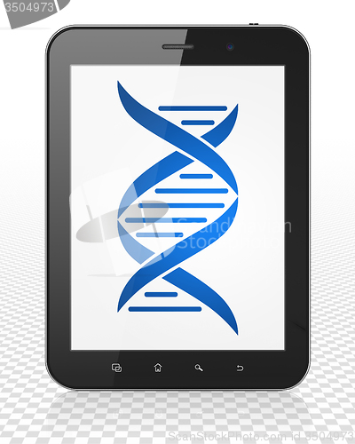 Image of Science concept: Tablet Pc Computer with DNA on display