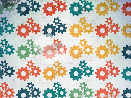 Image of Marketing concept: Gears icons on Digital Paper background