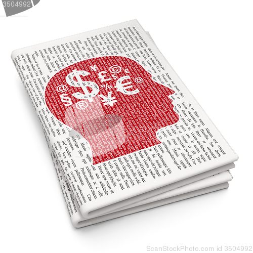 Image of Learning concept: Head With Finance Symbol on Newspaper background