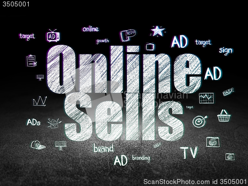 Image of Marketing concept: Online Sells in grunge dark room
