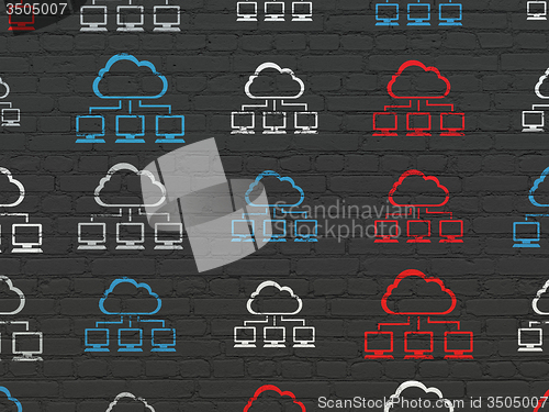 Image of Cloud computing concept: Cloud Network icons on wall background