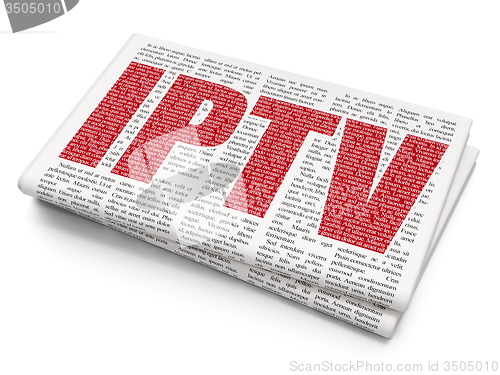 Image of Web development concept: IPTV on Newspaper background