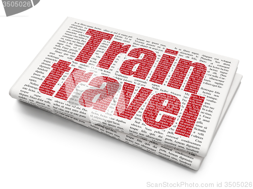 Image of Travel concept: Train Travel on Newspaper background