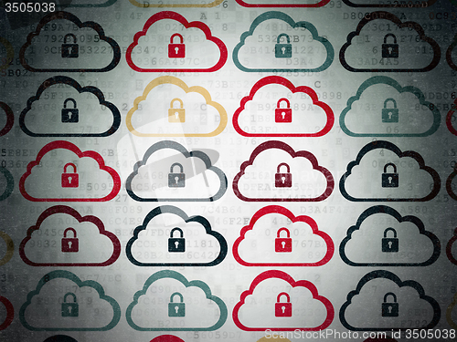 Image of Cloud technology concept: Cloud With Padlock icons on Digital Paper background