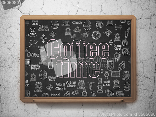 Image of Time concept: Coffee Time on School Board background