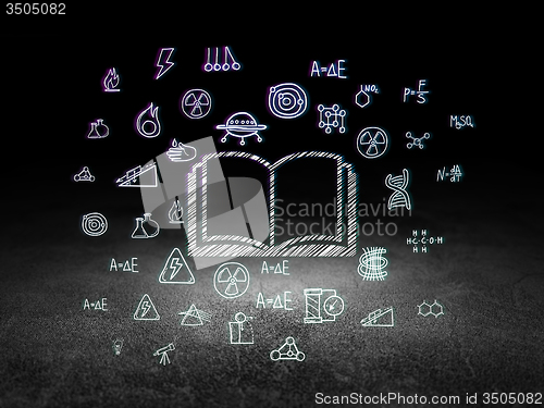 Image of Science concept: Book in grunge dark room