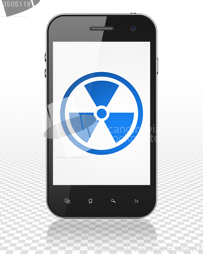 Image of Science concept: Smartphone with Radiation on display