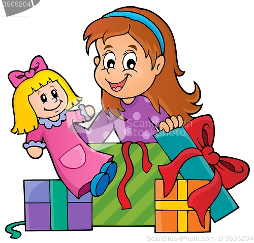 Image of Girl with doll and gifts theme 1