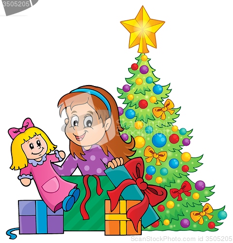 Image of Girl unpacking Christmas gifts theme 1