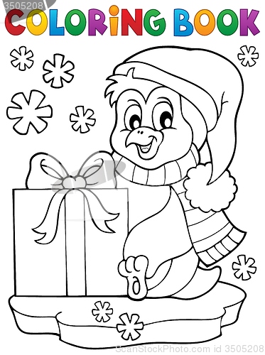 Image of Coloring book penguin with gift