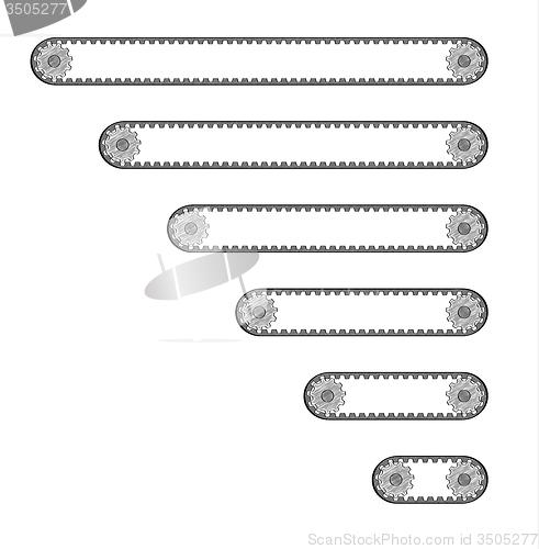 Image of six conveyor belts with two cogwheels