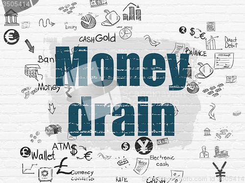 Image of Money concept: Money Drain on wall background