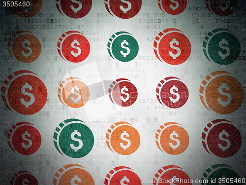 Image of Banking concept: Dollar Coin icons on Digital Paper background