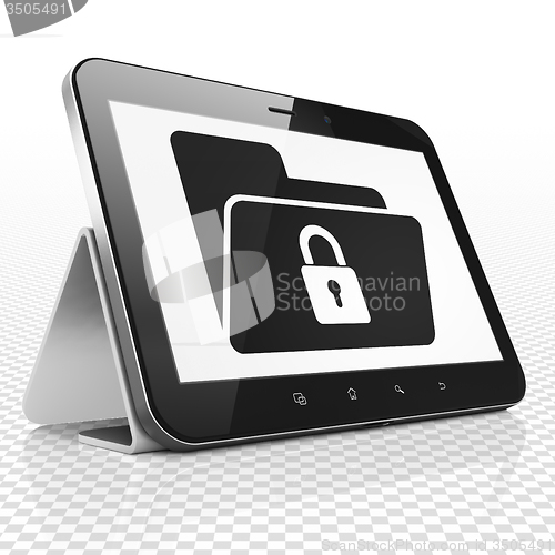 Image of Business concept: Tablet Computer with Folder With Lock on display