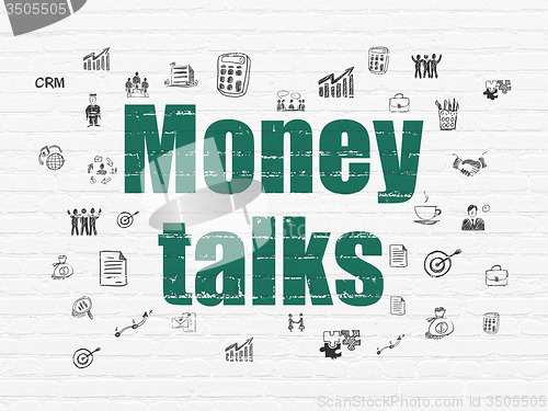 Image of Finance concept: Money Talks on wall background