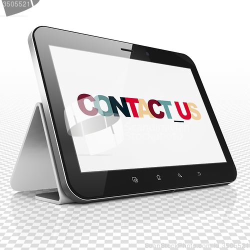Image of Finance concept: Tablet Computer with Contact us on  display
