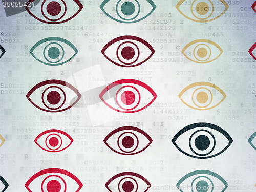 Image of Privacy concept: Eye icons on Digital Paper background