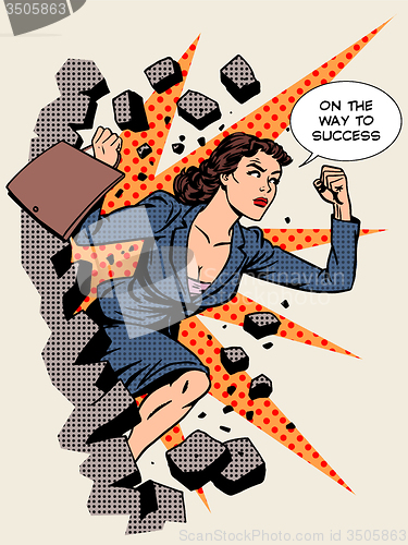 Image of Business success businesswoman breaks the wall