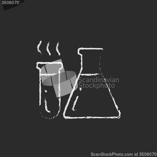 Image of Laboratory equipment icon drawn in chalk.