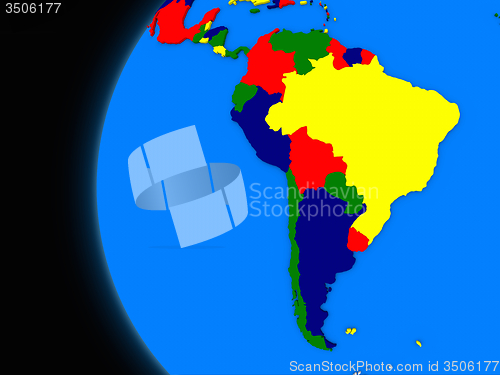 Image of south american continent on political Earth
