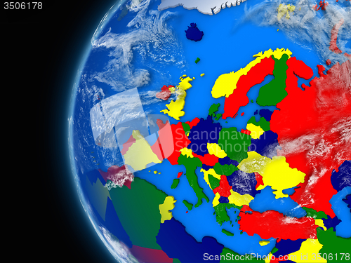 Image of European continent on political globe