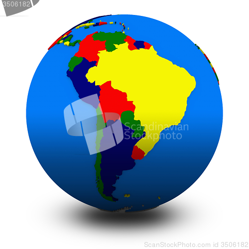Image of south America on political globe illustration