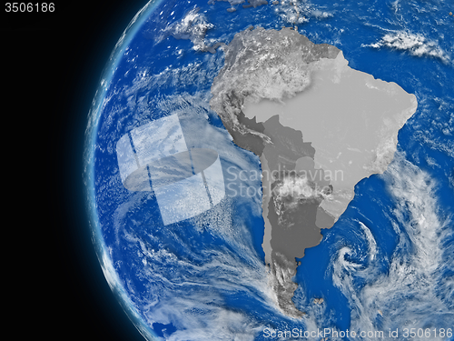 Image of south american continent on political globe