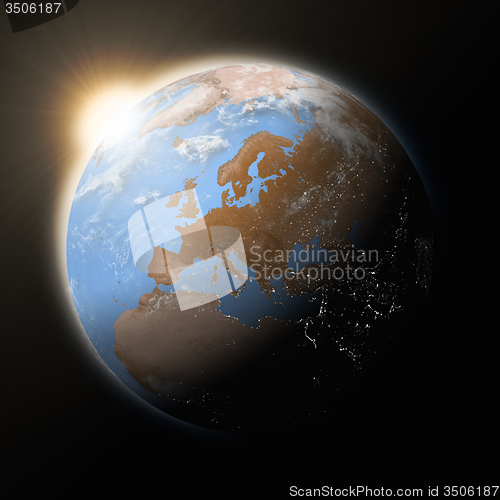 Image of Sun over Europe on planet Earth