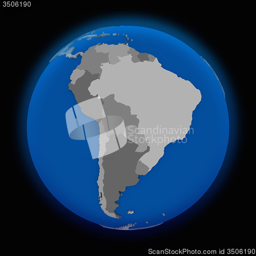 Image of south America on political Earth