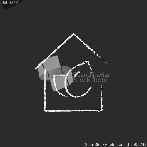 Image of Eco-friendly house icon drawn in chalk.