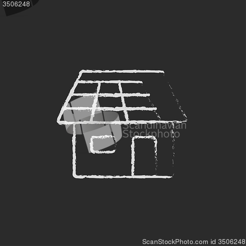 Image of House with solar panel icon drawn in chalk.