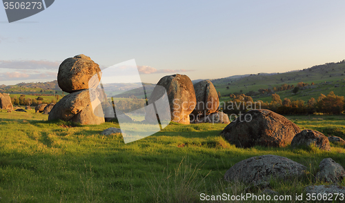 Image of Balancing stones across the landscape