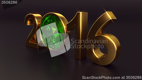 Image of New year 2016 with emerald gemstone