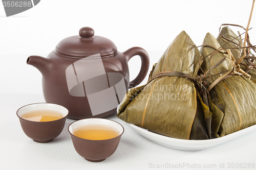 Image of Chinese  Dumplings, Zongzi in White Background