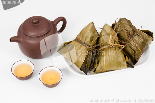 Image of Chinese  Dumplings, Zongzi in White Background