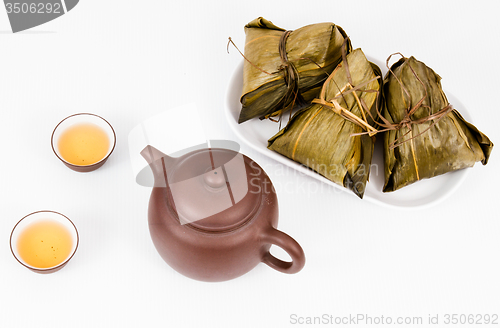 Image of Chinese  Dumplings, Zongzi in White Background