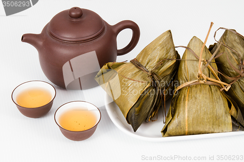 Image of Chinese  Dumplings, Zongzi in White Background