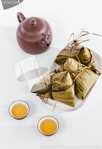 Image of Chinese  Dumplings, Zongzi in White Background